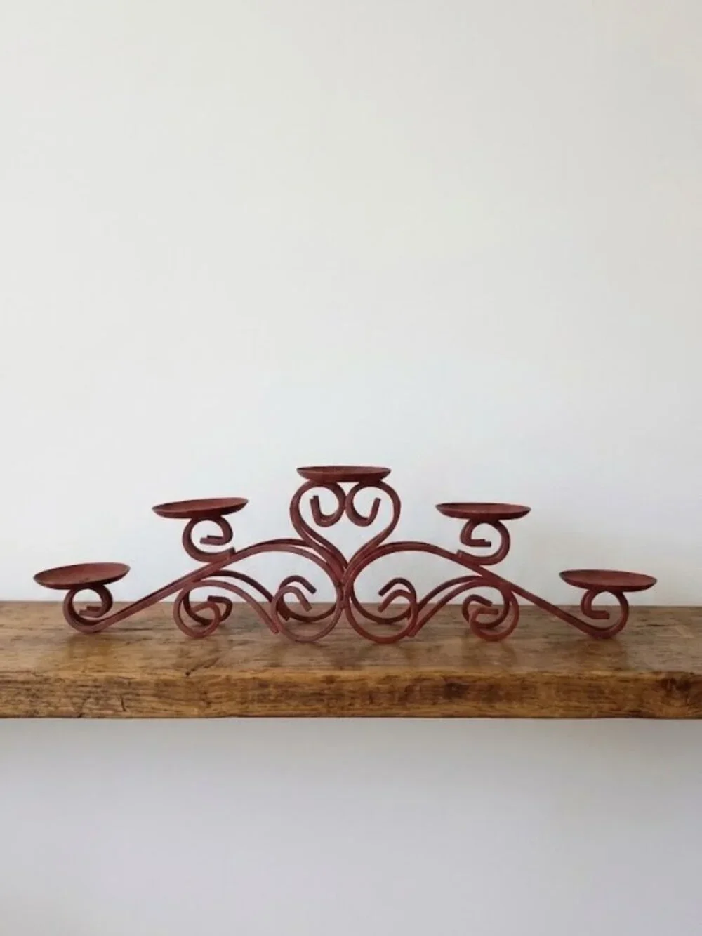 Wrought Iron Candelabra Scrollwork Centerpiece Primitive Candle Holder Farmhouse